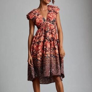 Anthropologie Printed V-Neck Babydoll Dress Size 4